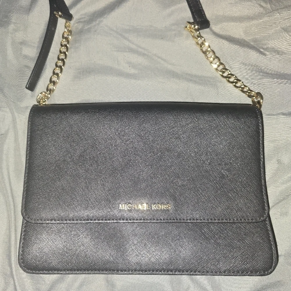 NWT - Michael Kors Black Saffiano Leather Crossbody Bag With Chain